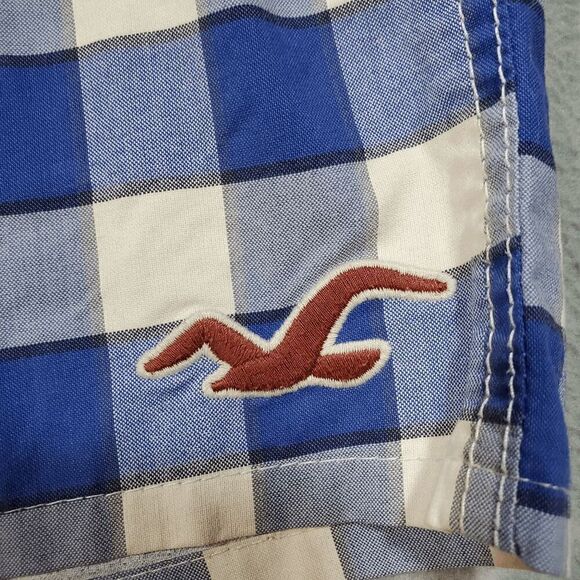 Hollister Shorts Mens Small Blue Check Bermuda Logo High Waist Drawstring - Picture 8 of 10